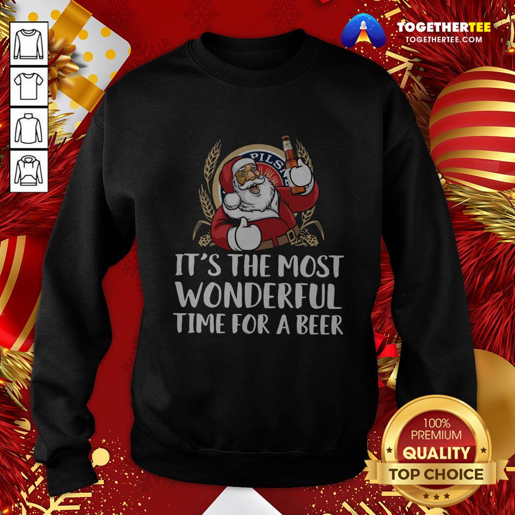 Happy Santa Claus Drink Lite Pilsner Beer It’s The Most Wonderful Time For A Beer Christmas Shirt - Image 4