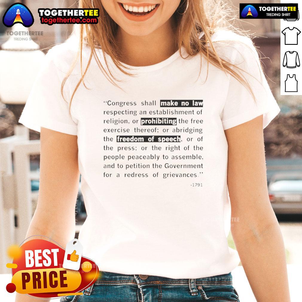 Good The First Amendment Congress Shall Make No Law Respecting An Establishment Of Religion 1791 T-Shirt - Image 3