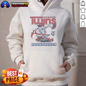Alternative view of Good Minnesota Twins X Grateful Dead Skeleton Skateboard MLB Graphic Shirt