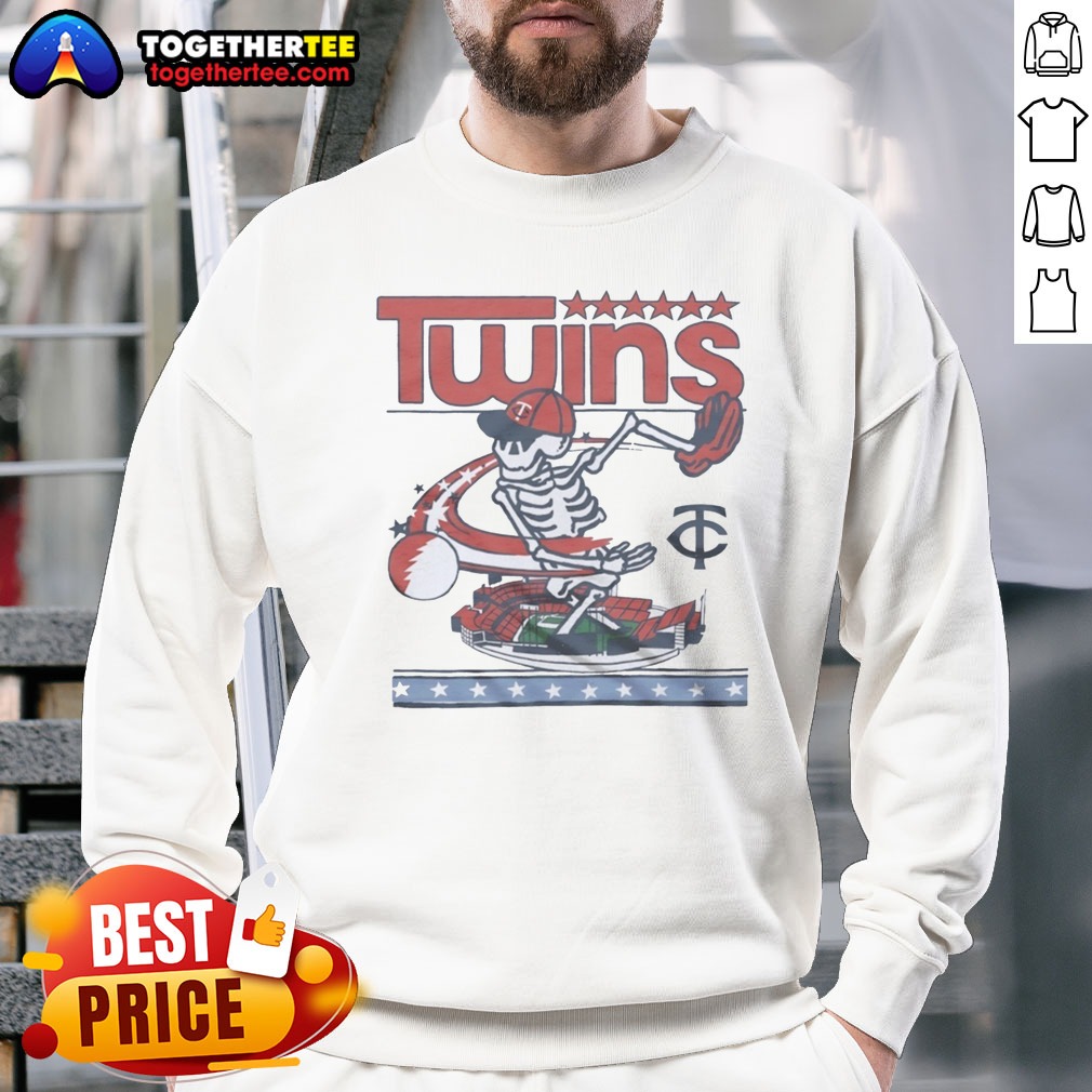 Good Minnesota Twins X Grateful Dead Skeleton Skateboard MLB Graphic Shirt - Image 4
