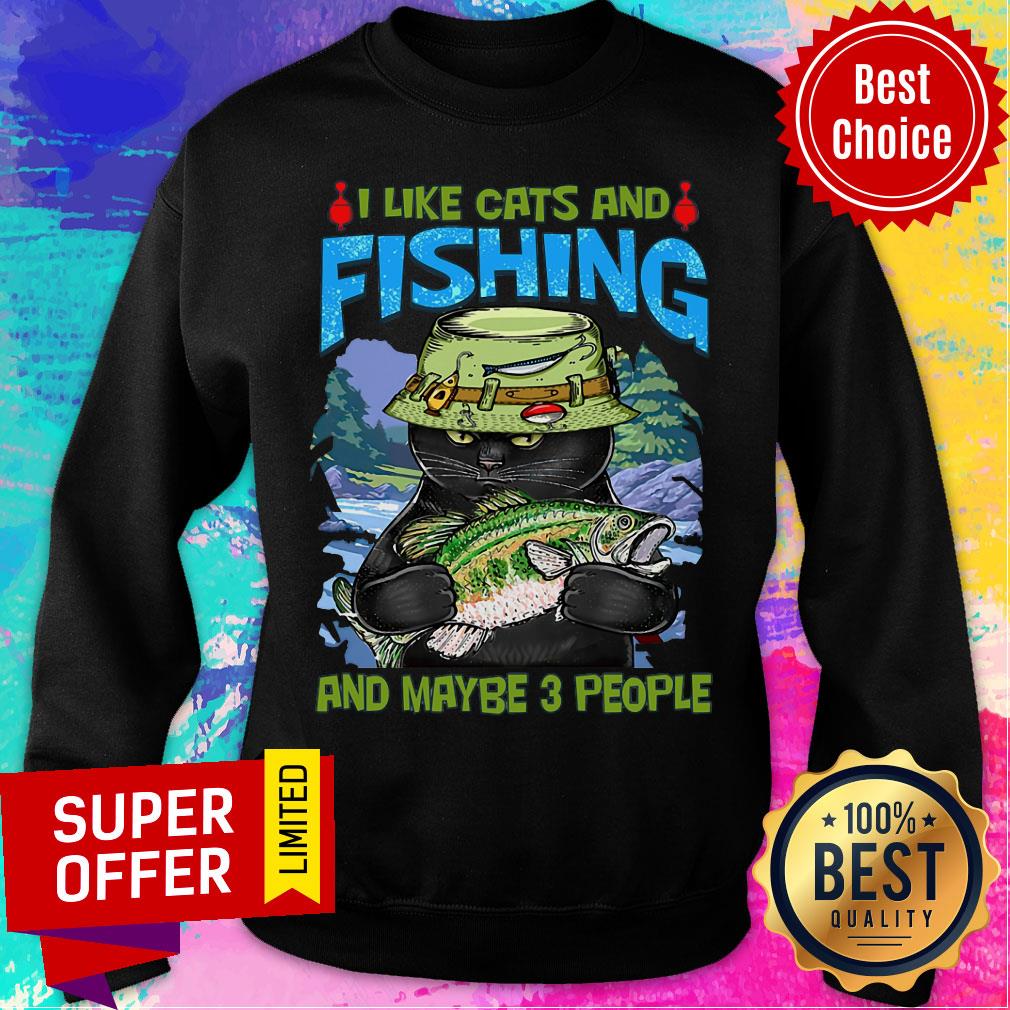 Black Cat I Like Cats And Fishing Shirt - Image 4
