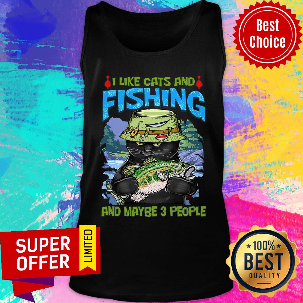 Black Cat I Like Cats And Fishing Shirt - Image 3