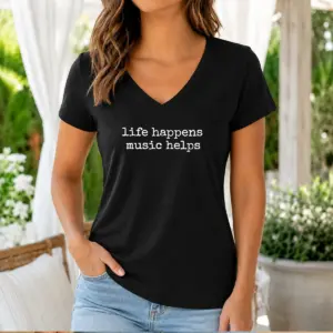 Alternative view of Pretty Life Happens Music Helps Inspirational Quote Shirt
