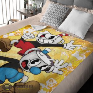 Alternative view of Good Cuphead and Mugman Crazy Cup Blanket Fleece Customized Blanket