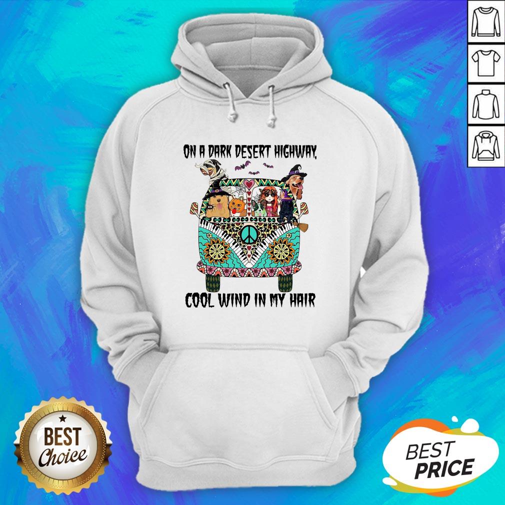 Hippie Girl And Dogs Witch On A Dark Desert Highway Cool Wind In My Hair Halloween Shirt - Image 3