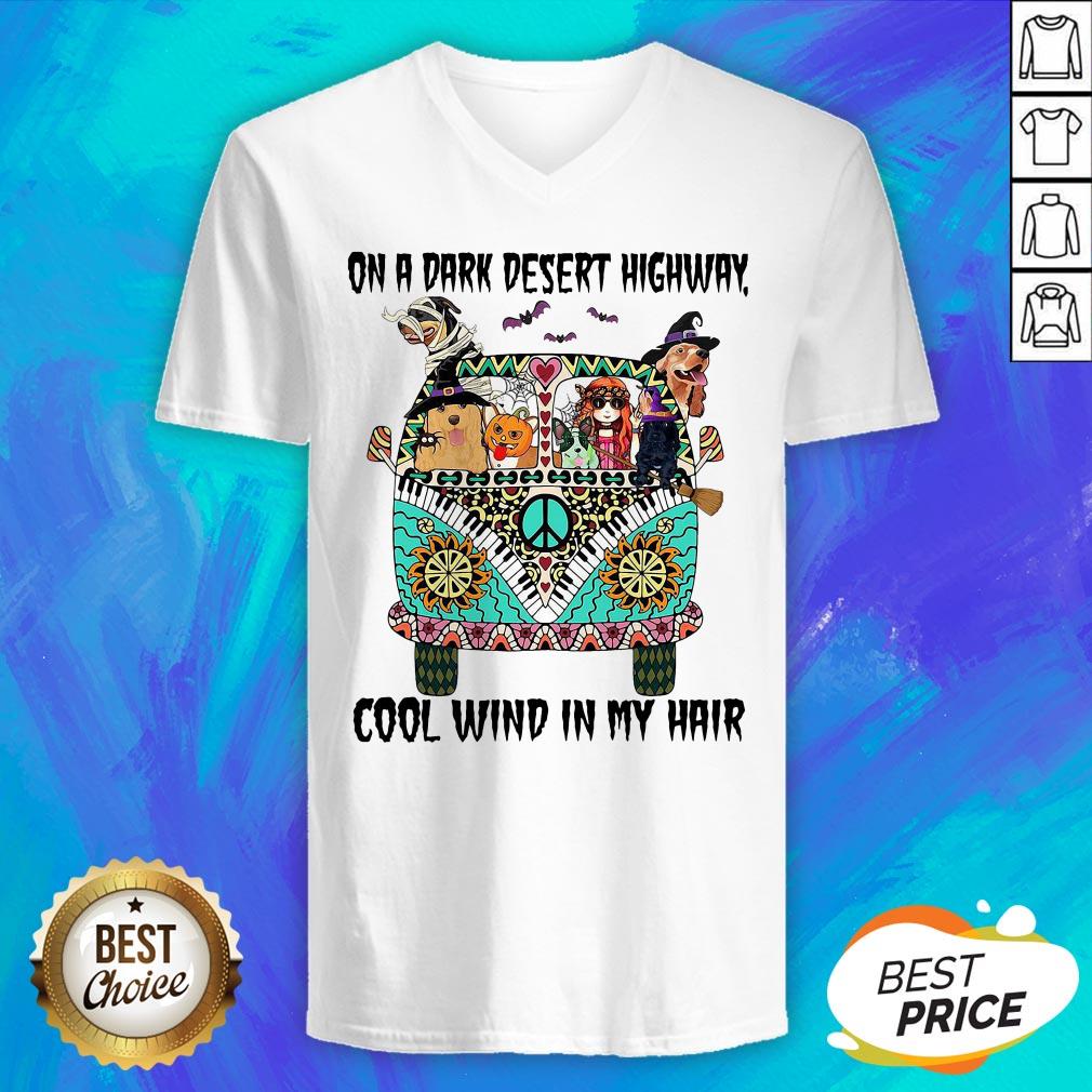 Hippie Girl And Dogs Witch On A Dark Desert Highway Cool Wind In My Hair Halloween Shirt - Image 4