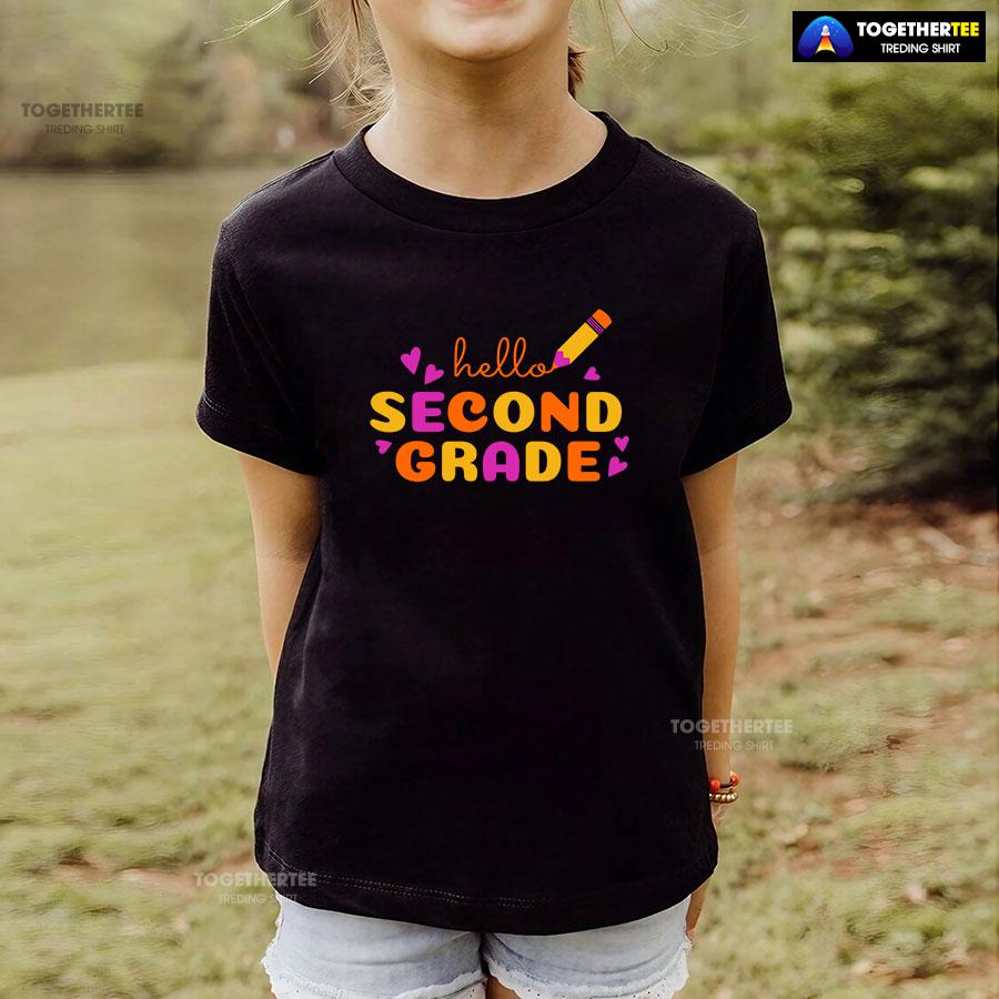 Hello Second Grade 2nd Grade Student Crayon Purple Heart Back To School T-Shirt - Image 4