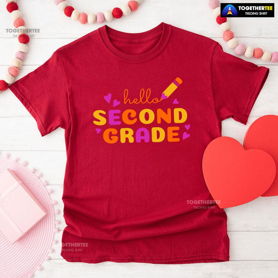 Hello Second Grade 2nd Grade Student Crayon Purple Heart Back To School T-Shirt - Image 8