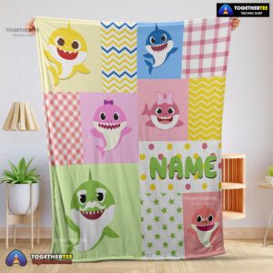 Official Personalized Colorful Baby Shark Blanket Fleece Customized Blanket