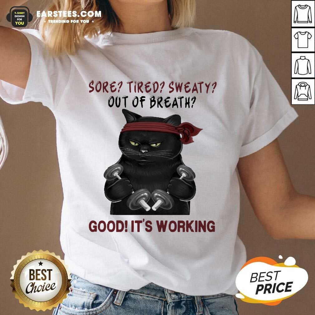 Official Black Cat Sore Sweaty Great 5 Shirt - Image 5