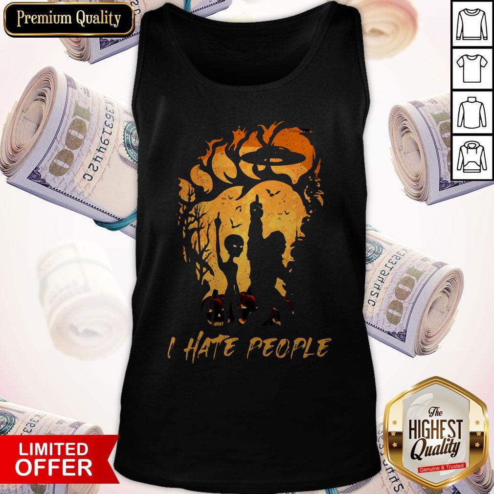 Bigfoot And Alien I Hate People Halloween Shirt - Image 3