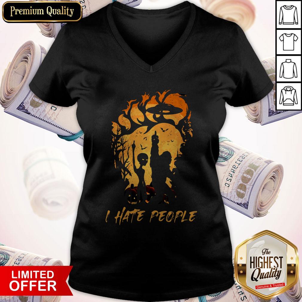 Bigfoot And Alien I Hate People Halloween Shirt - Image 2