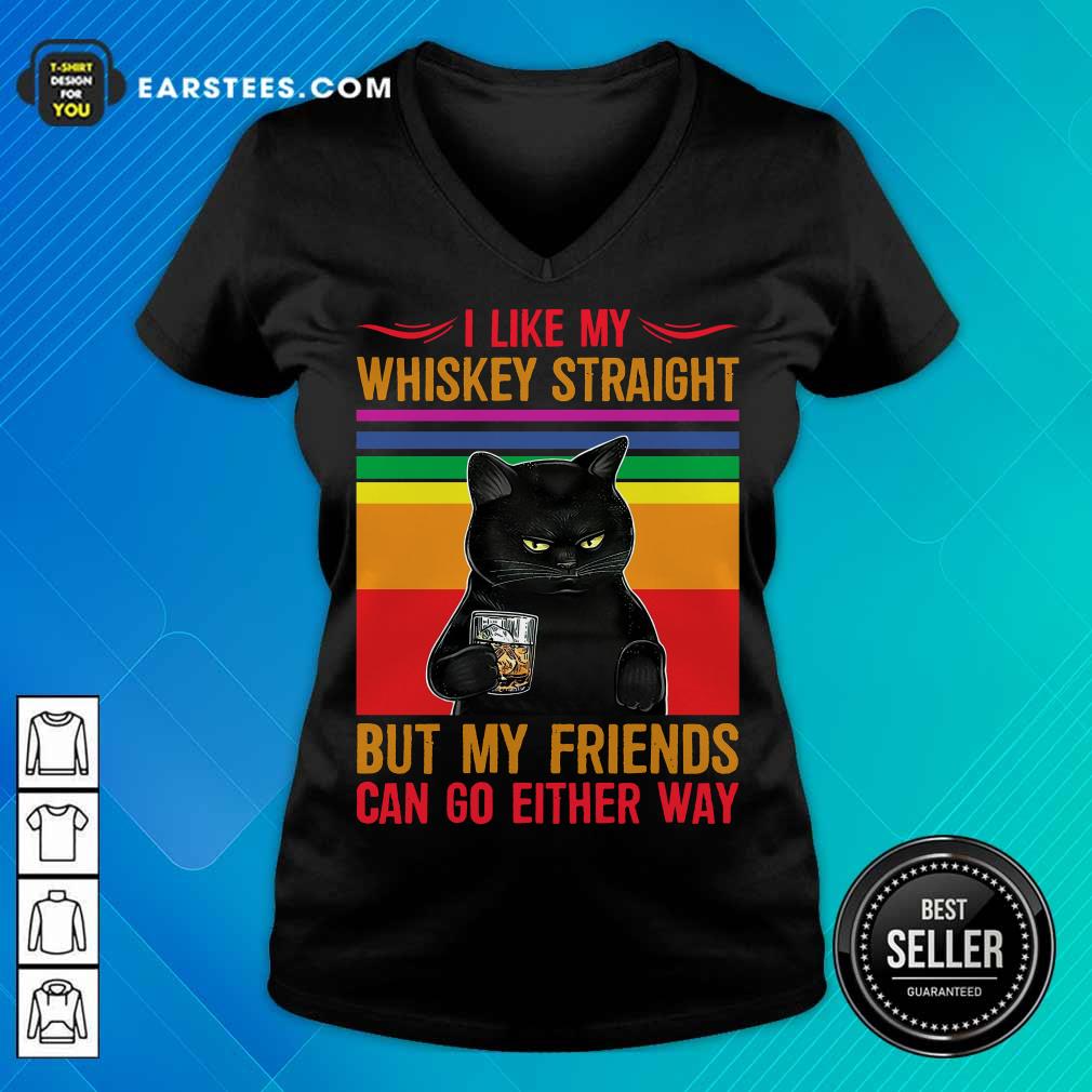 Nice Black Cat I Like My Whiskey Straight Shirt - Image 5