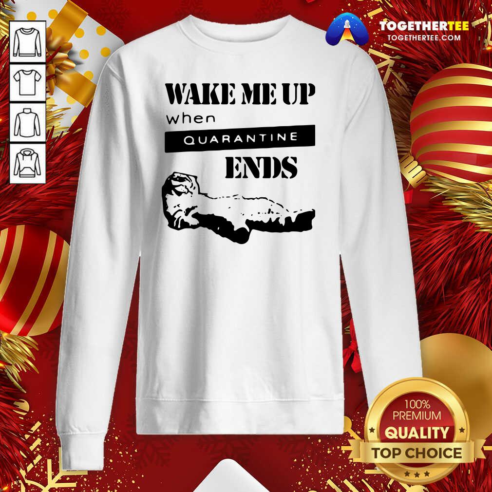 Official Tired Cat Says Wake Me Up When Quarantine Ends Shirt - Image 4