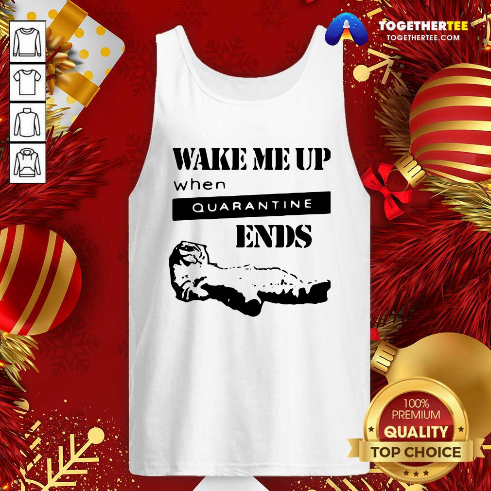 Official Tired Cat Says Wake Me Up When Quarantine Ends Shirt - Image 3