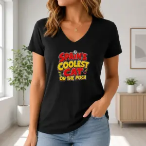 Alternative view of Original Spain Soccer Cat Meme Funny Cartoon Shirt