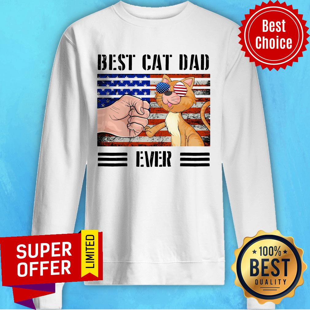 Official American Flag Best Cat Dad Ever Shirt - Image 2