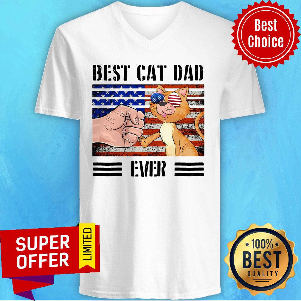 Official American Flag Best Cat Dad Ever Shirt - Image 4