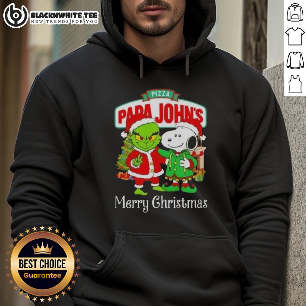 Awesome Pizza Papa John's X Grinch And Snoopy Merry Christmas T-Shirt - Image 2