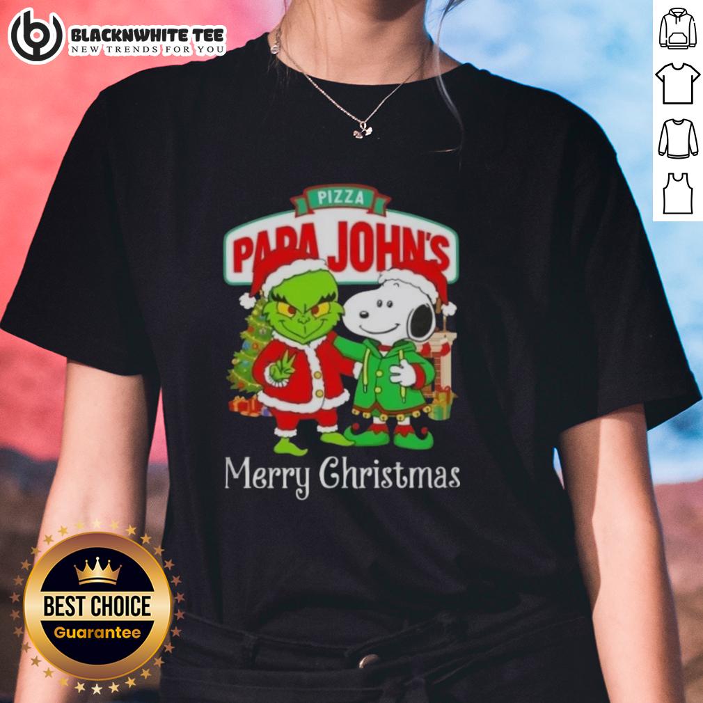 Awesome Pizza Papa John's X Grinch And Snoopy Merry Christmas T-Shirt - Image 3