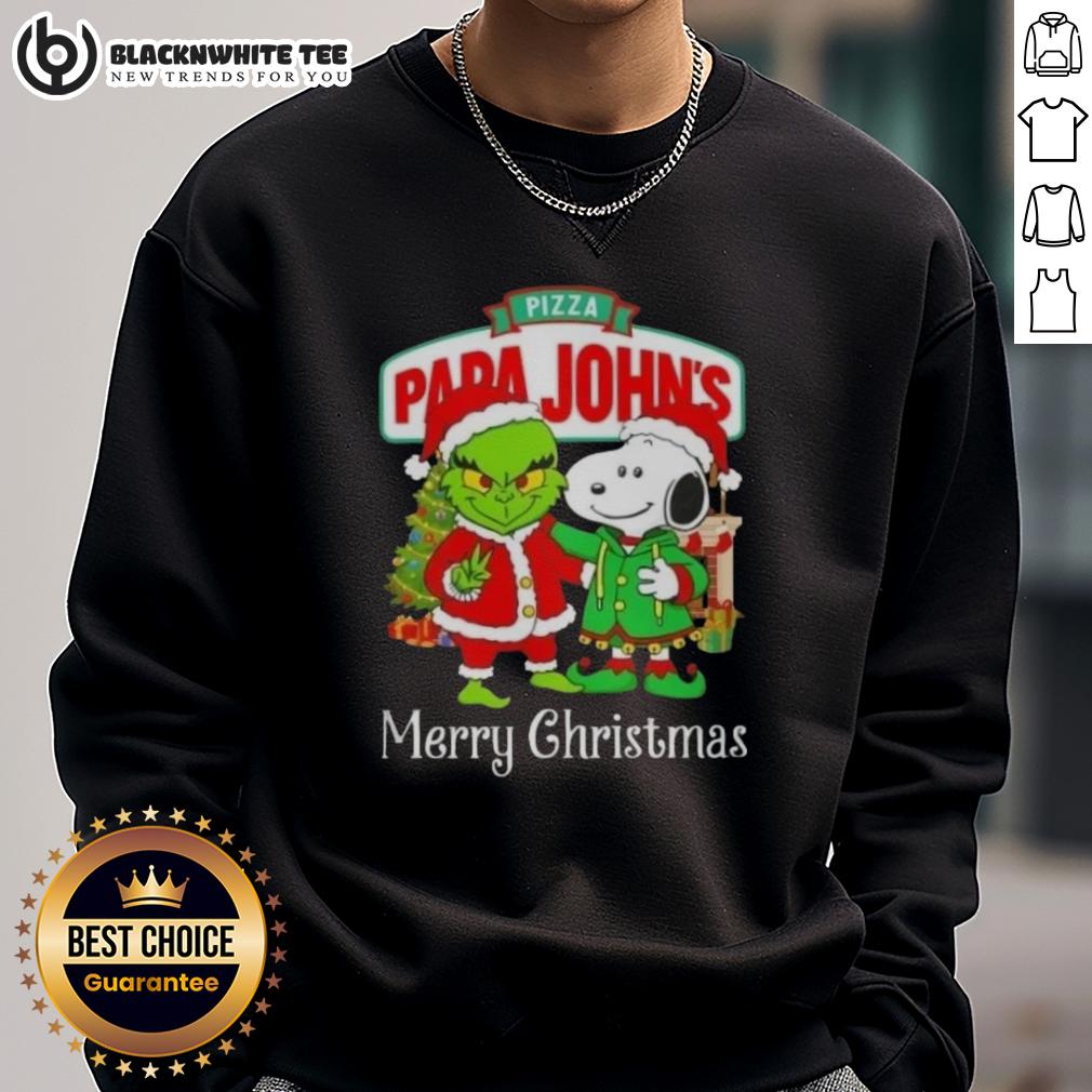 Awesome Pizza Papa John's X Grinch And Snoopy Merry Christmas T-Shirt - Image 5
