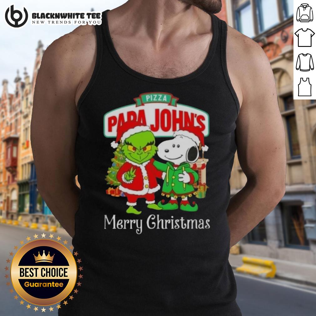 Awesome Pizza Papa John's X Grinch And Snoopy Merry Christmas T-Shirt - Image 4