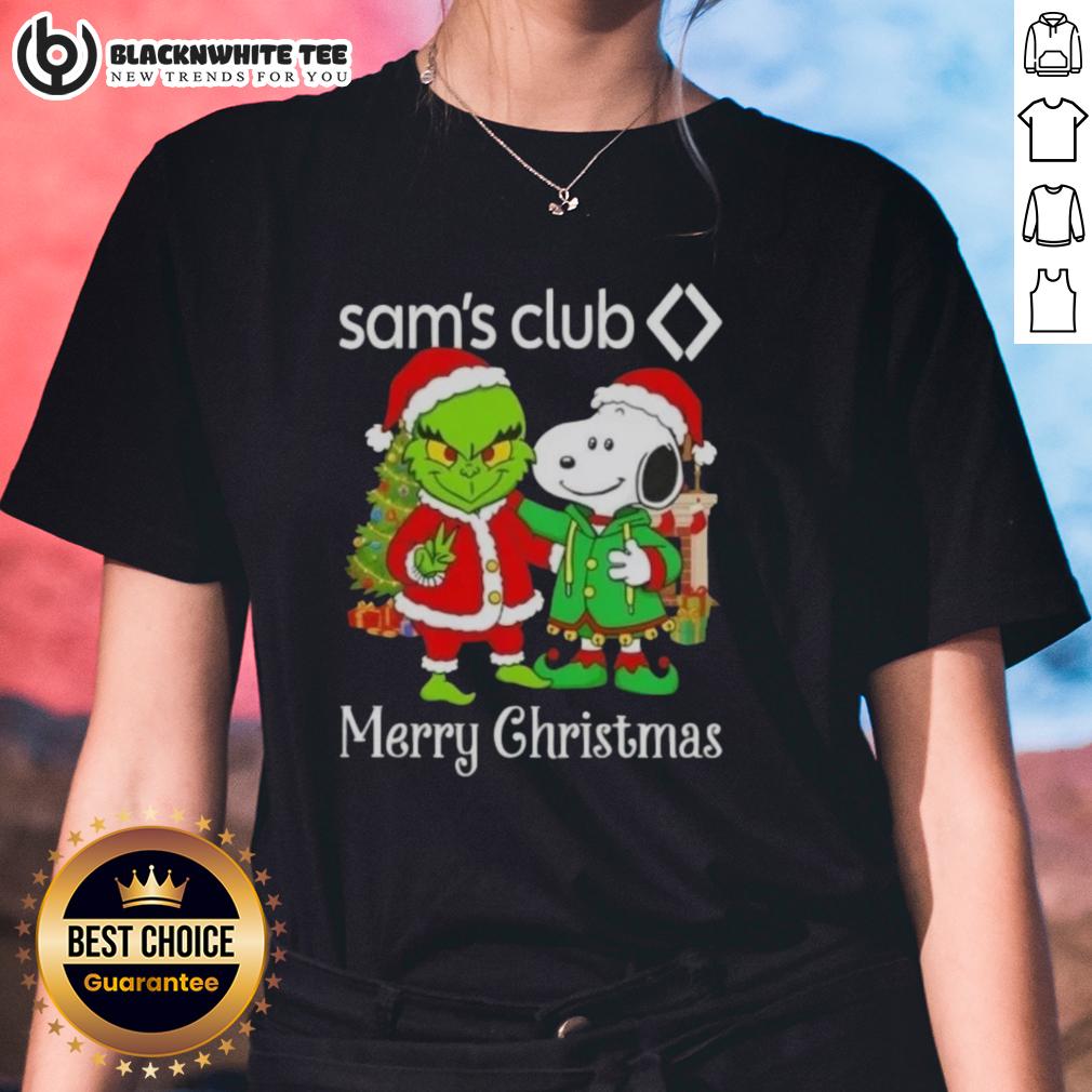 Awesome Sam's Club X Grinch And Snoopy Merry Christmas T-Shirt - Image 3