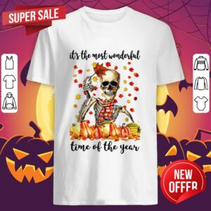 Halloween Skeleton It’s The Most Wonderful Time Of The Year Maples Leaves Shirt