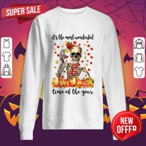 Alternative view of Halloween Skeleton It’s The Most Wonderful Time Of The Year Maples Leaves Shirt