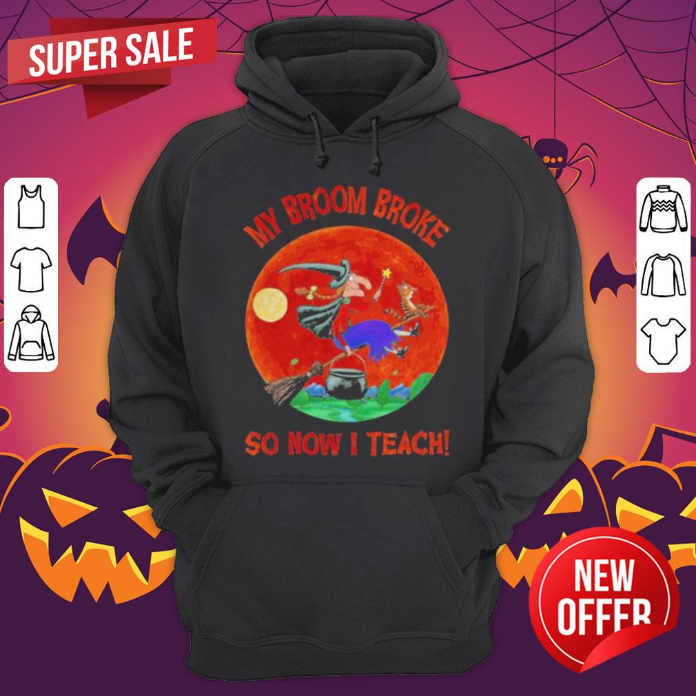 Halloween Witch And Cat My Broom Broke So Now I Teach Moon Shirt - Image 5