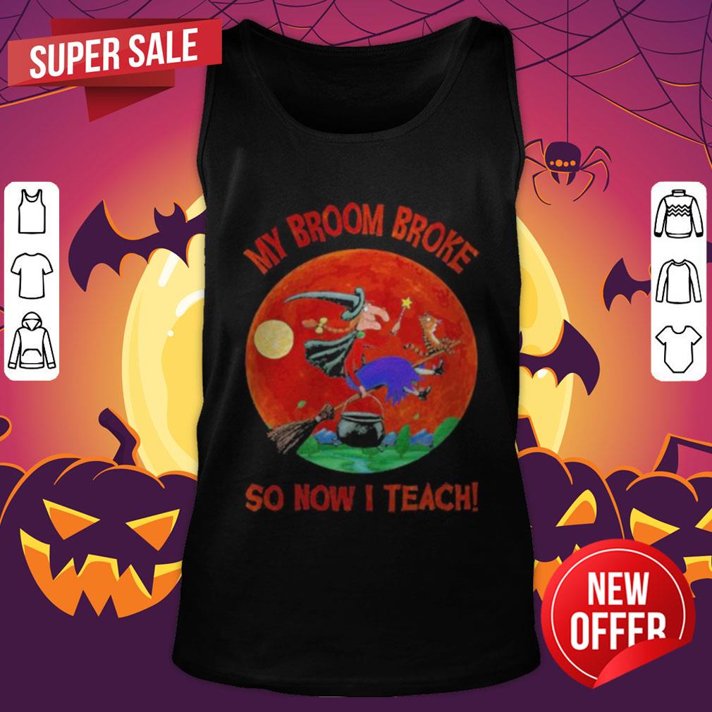 Halloween Witch And Cat My Broom Broke So Now I Teach Moon Shirt - Image 3
