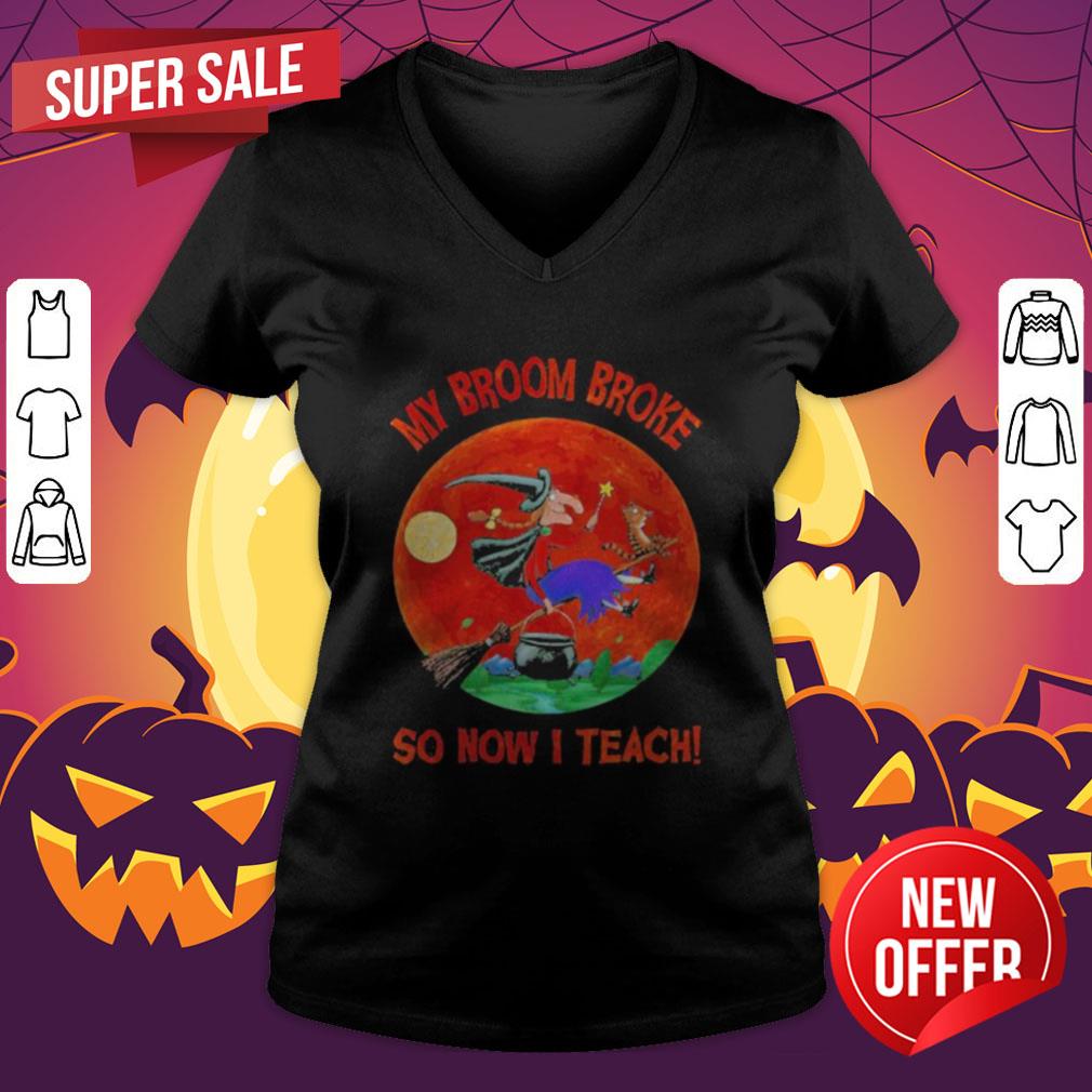 Halloween Witch And Cat My Broom Broke So Now I Teach Moon Shirt - Image 2