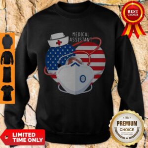 Alternative view of Top Medical Assistant Heart Mask Stethoscope American Flag Shirt
