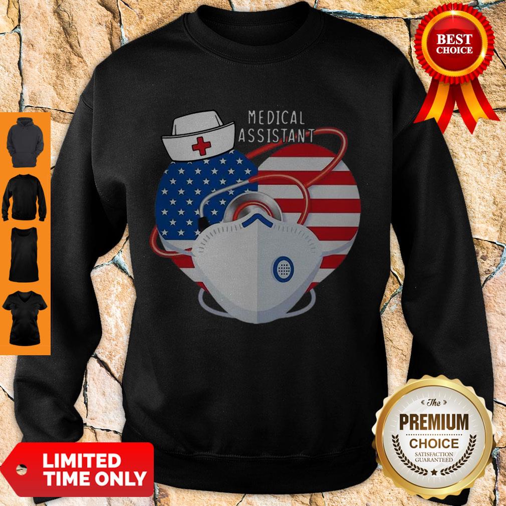 Top Medical Assistant Heart Mask Stethoscope American Flag Shirt - Image 2