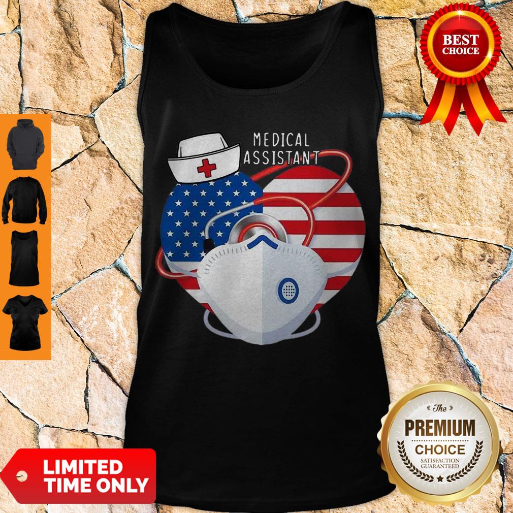 Top Medical Assistant Heart Mask Stethoscope American Flag Shirt - Image 3