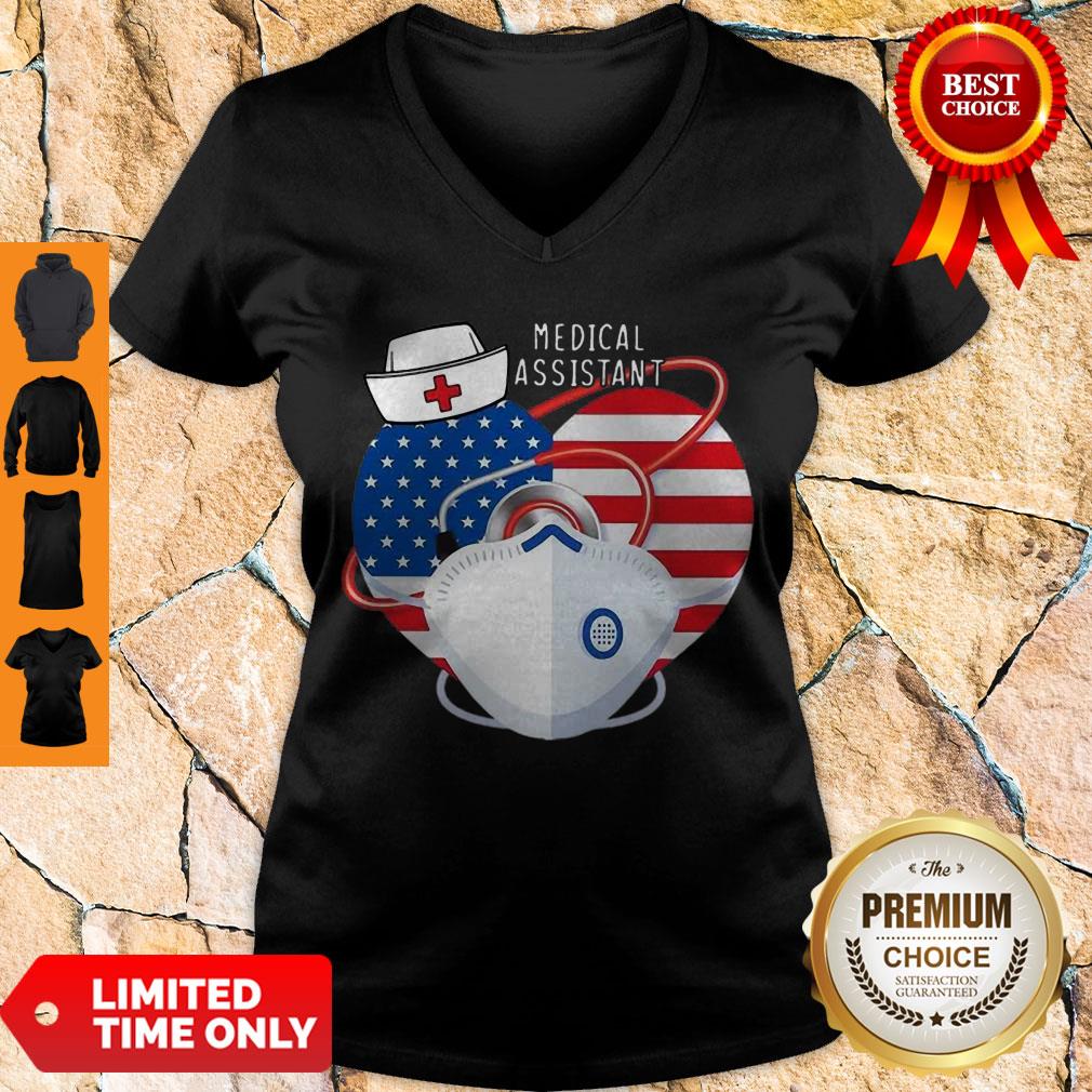Top Medical Assistant Heart Mask Stethoscope American Flag Shirt - Image 4