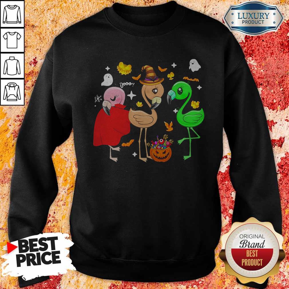 Premium Ghost Booo Flamingos Pumpkin Halloween Shirt - Image 4