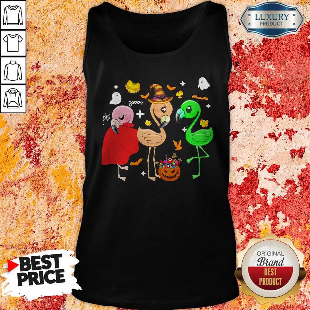 Premium Ghost Booo Flamingos Pumpkin Halloween Shirt - Image 3