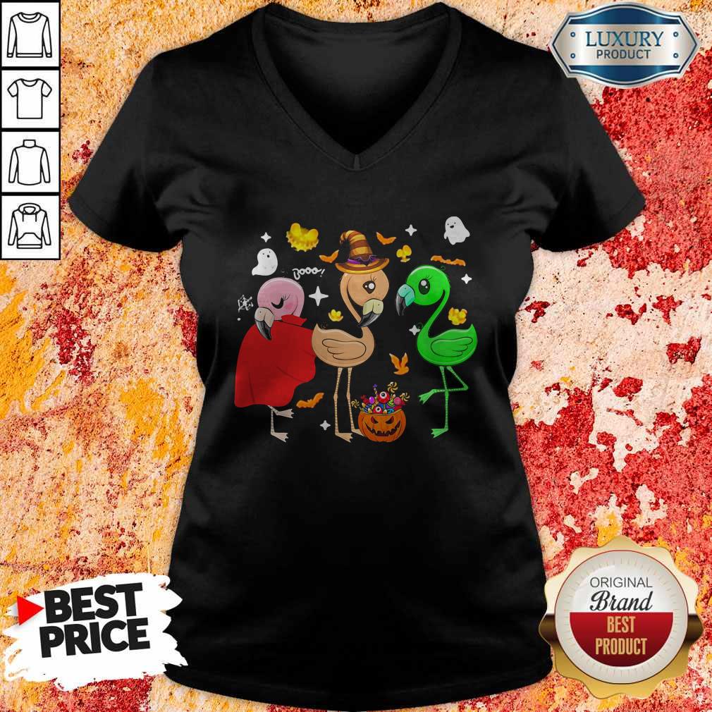 Premium Ghost Booo Flamingos Pumpkin Halloween Shirt - Image 2