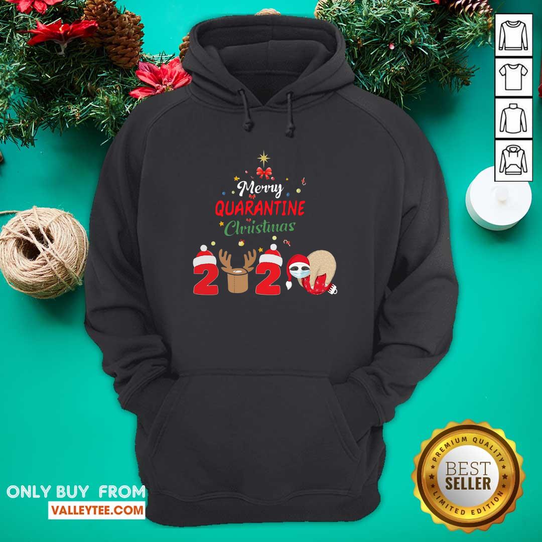 Cute Merry Quarantine Christmas 2020 Sloth Hat Santa Christmas Shirt - Image 3