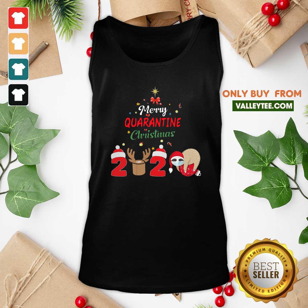 Cute Merry Quarantine Christmas 2020 Sloth Hat Santa Christmas Shirt - Image 5