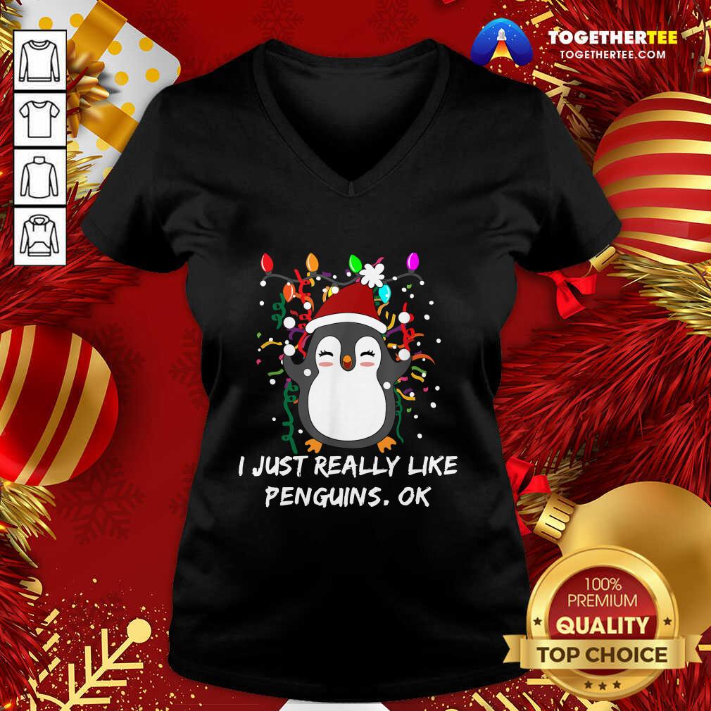 Nice Merry Christmas Penguin I Just Really Like Penguins Ok Shirt - Image 2