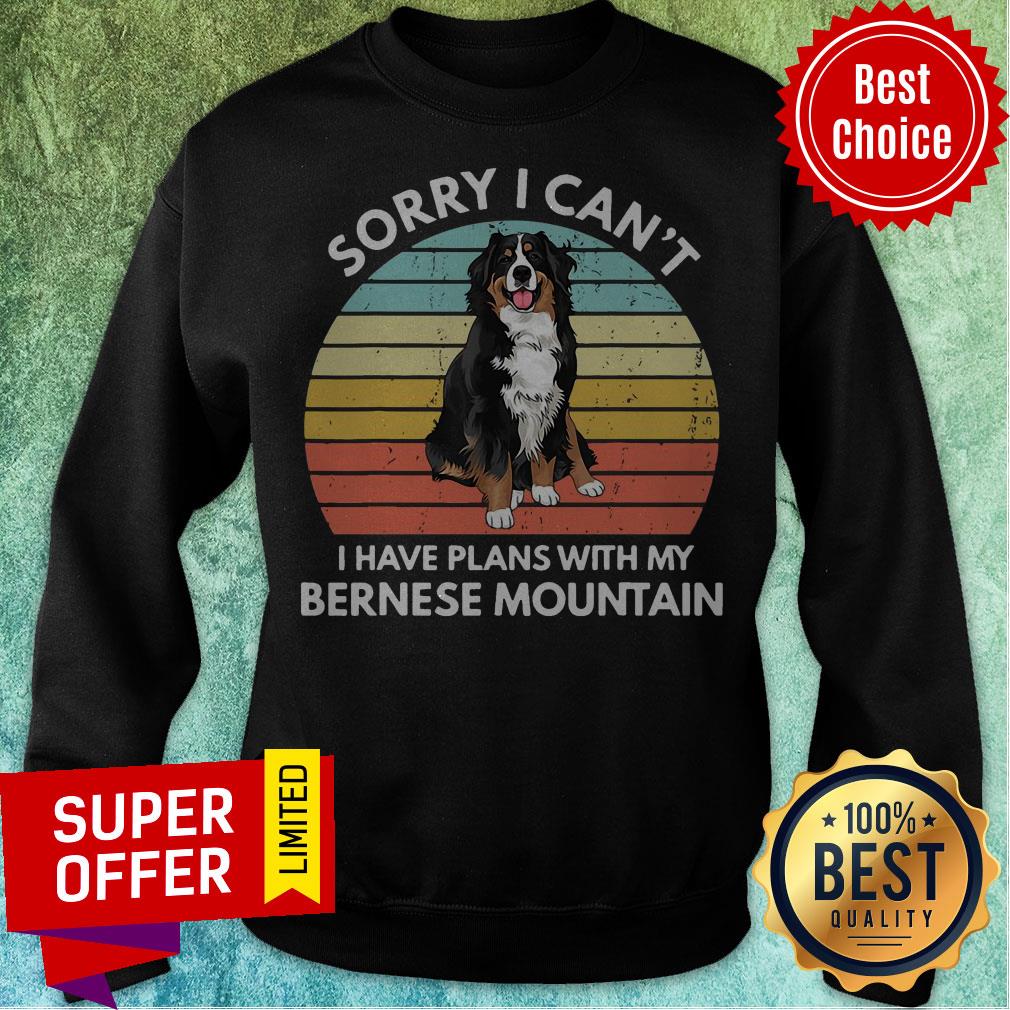 Sorry I Can’t I Have Plans With My Bernese Mountain Vintage Retro Shirt - Image 2