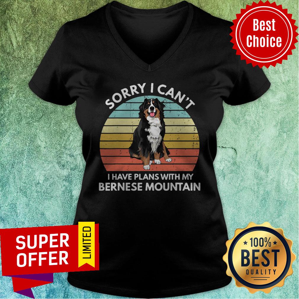 Sorry I Can’t I Have Plans With My Bernese Mountain Vintage Retro Shirt - Image 4