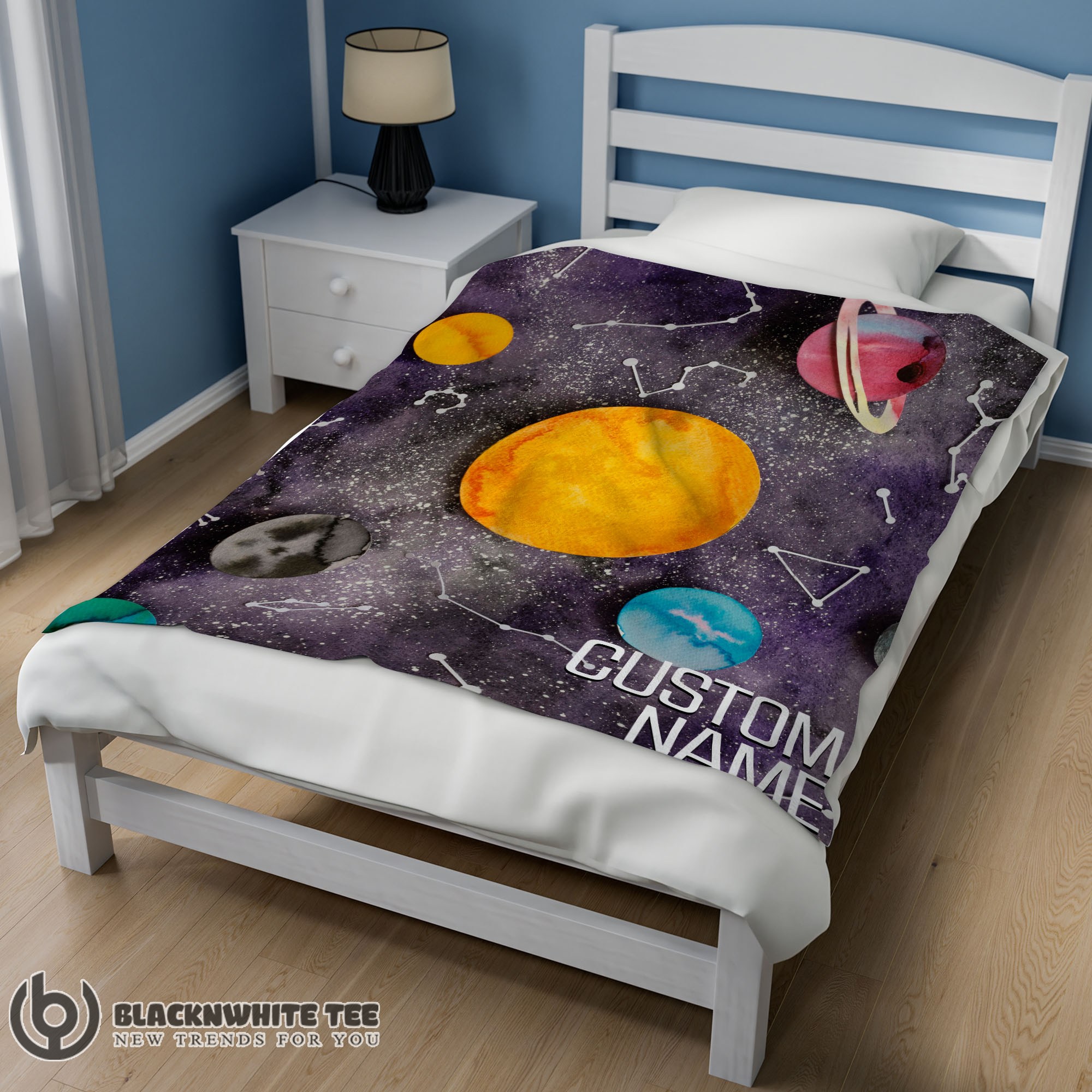 Awesome Good Outer Space Galaxy Watercolor Planets & Stars Blanket Fleece Customized Blanket - Image 2