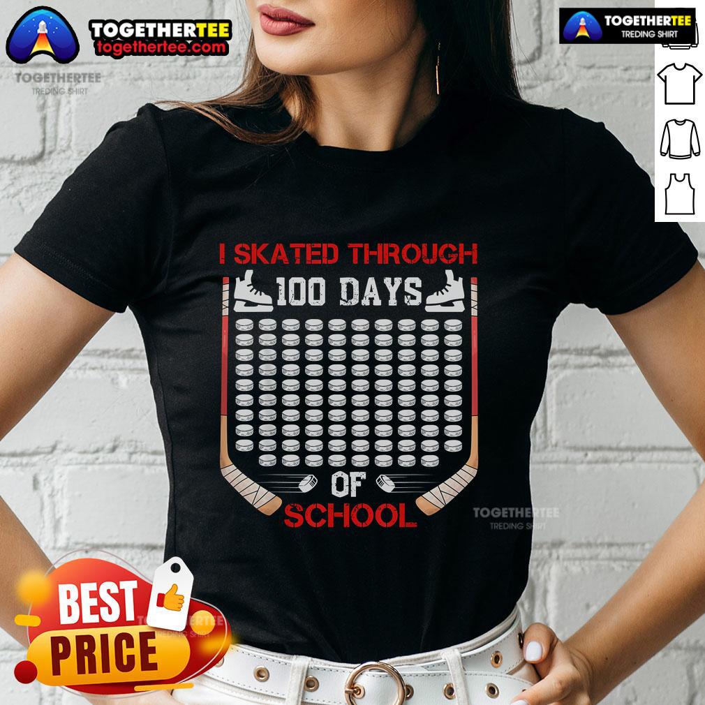 Top I Skated Through 100 Days Of School Ice Hockey Fan 100th Day T-Shirt - Image 3