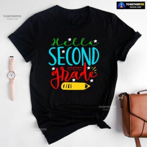 Hello Second Grade 2nd Grade Student Crayon Star Heart Back To School T-Shirt