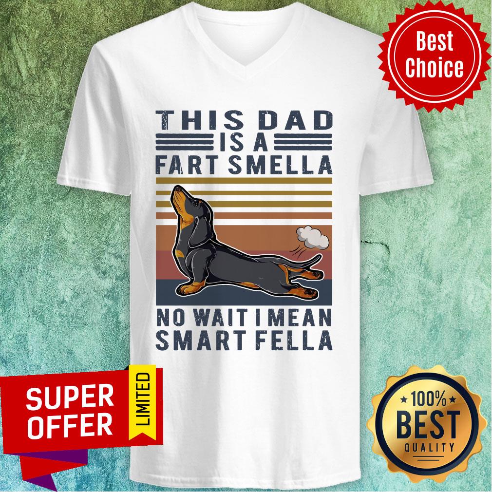 Official Vintage Dachshund This Dad Is A Fart Smella No Wait I Mean Smart Fella Shirt - Image 3