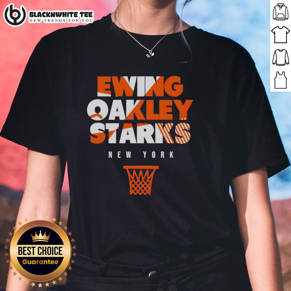 Top New York Knicks Ewing Oakley Starks Throwback Basketball T-Shirt - Image 3