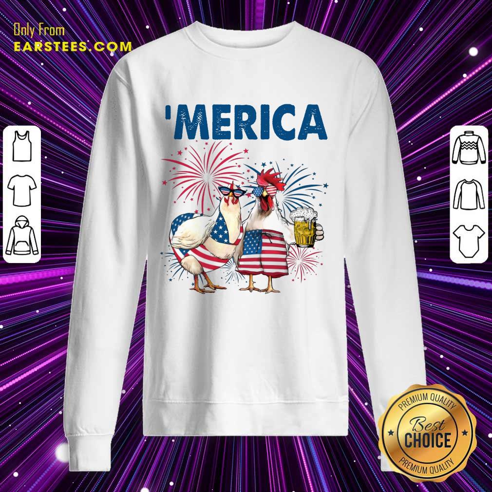 Top Chicken Drinking Beer 'Merica Independence Day Shirt - Image 3